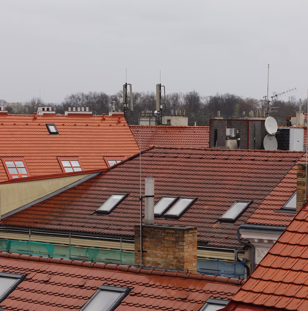 Rooftops across a residential neighbourhood