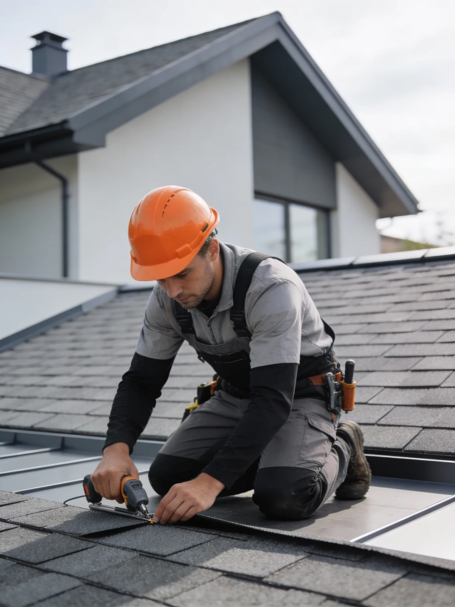 A tradesman measuring and fitting a section of work