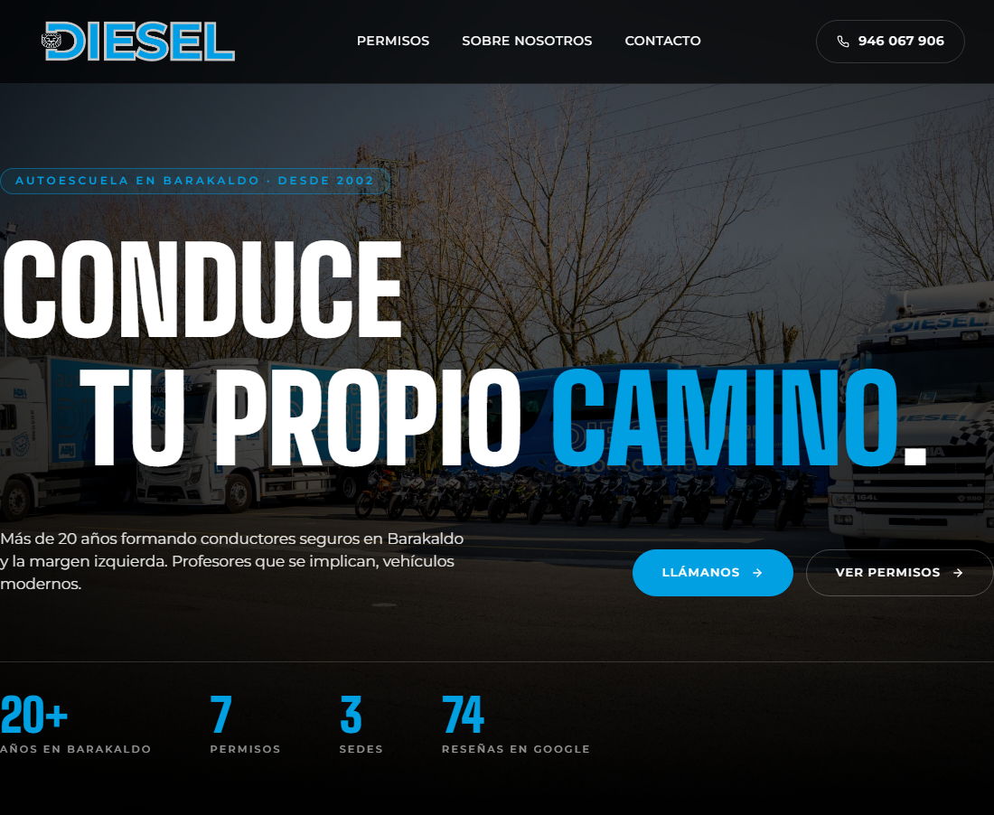 Home page of Autoescuela Diesel, a driving school site